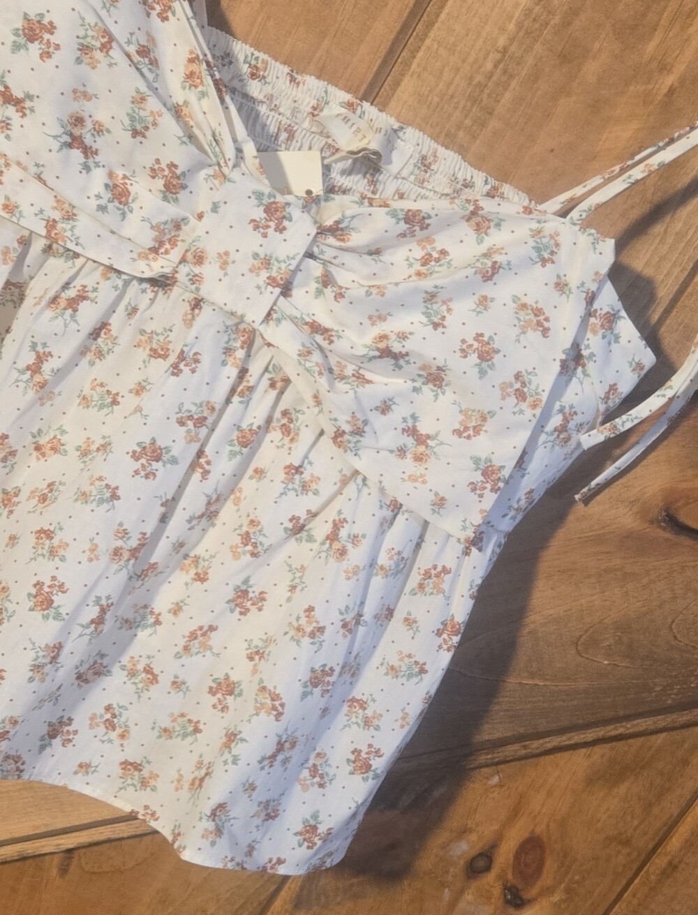 Women's Floral Bow-Front Camisole Top - White with Rust Floral